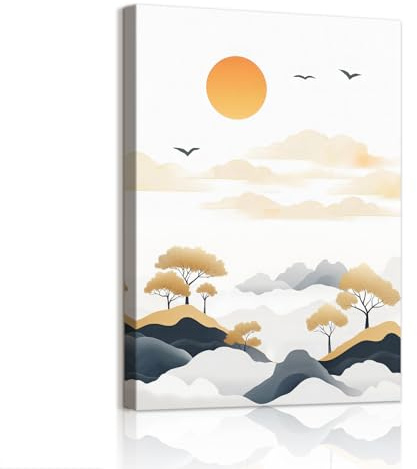 WENGTIAO Montaña Puesta Cuadros Enmarcados Moderno Abstracto Pino Nubes Naturaleza Paisaje Pintura Sobre Lienzo Cuadros Decoracion Salon Modernos Dormitorios Decoracion Pared 30x40cm