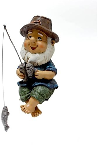 Sixfox Angeln Figur Zwerg Deko,Harz Gartendeko Zwerg Dekoration, Gartenzwerg Teichfiguren Miniteich, Harz Gartendeko Figuren, Teich Deko, Geschenk für Angler