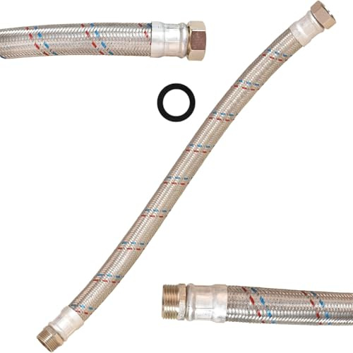 Flexschlauch 70 cm 1 Zoll gerade für Wasserleitung Heizung EPDM Gummi Edelstahlgeflecht Messinganschluss drehbar