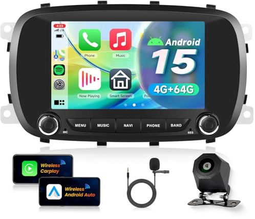 VECHTEL 4G+64G Autoradio Android 15 per FIAT 500X 2014-2020, 7 Pollice HD Schermo Auto Radio co Carplay Android Auto senza Fili GPS Wi-Fi USB Bluetooth Radio FM RDS Retrocamera