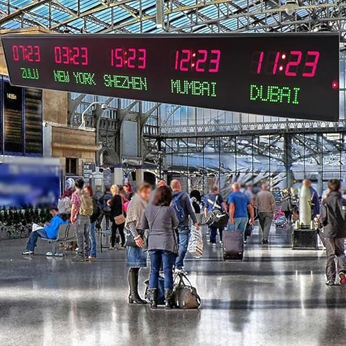 Orologio digitale a più fusi orari con 3 livelli di luminosità, ideale per aziende, hotel e uffici