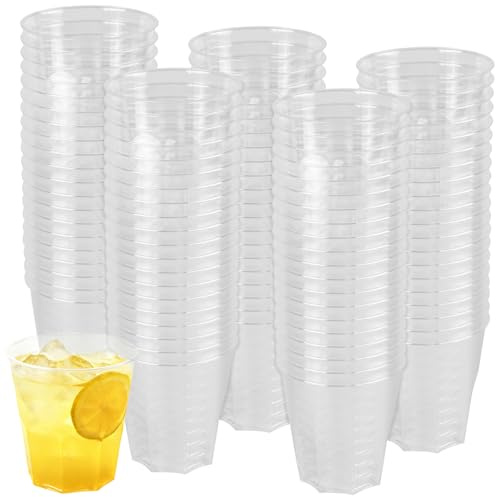 CHEUKYIU 100 stycken transparenta återanvändbara plastmuggar, 220 ml cocktailkoppar, återanvändbara muggar för semester, fester och bröllop
