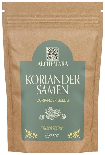 Semi di Coriandolo Interi Alchemara (250g) – Semi di Coriandolo – Spezie Delicatamente Essiccate Ideali per Cucinare – Spezie Aromatiche