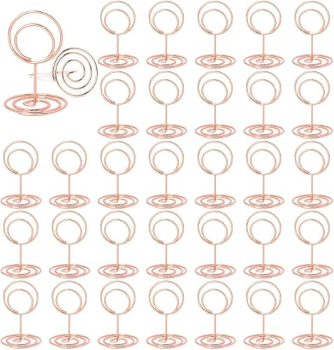 GUOYOU 30 Pcs Table Number Holders, Metal Photocard Holder Menu Holders 32x 50MM Table Number Stands Holder Clips for Place Cards Memo Photo Menu Wedding Anniversary Party（Rose Gold Round）