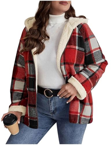 Minetom Veste à Carreaux Femme Sweat à Capuche Chaud Polaire Manches Longues Hoodie Zippé Blouson Automne Hiver Manteau