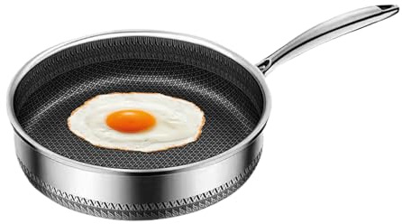 Genérico Sartén De Acero Inoxidable - Sartén Antiadherente Para Freír Profundo - Utensilios De Cocina Para Cocinar Saltear Sofreír Hornear - Tortilla Pescado Carne Tortitas Hogar