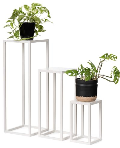 LAMO Manufaktur Pflanzenständer Set 3 St. 28/48/68 cm - Blumenhocker Elfenbein aus Metall | Blumenständer hoch, mittel und klein - Metallständer für Skulpturen, Deko und große Pflanzen | Blumensäulen