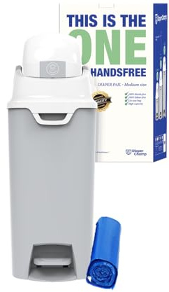 DIAPER CHAMP ONE Medium Handsfree mit Pedal - Windeleimer - geruchsdicht - berührungslose Bedienung - OHNE Nachfüllkassetten - für normale Müllbeutel - für ca. 45-50 Windeln (silber)