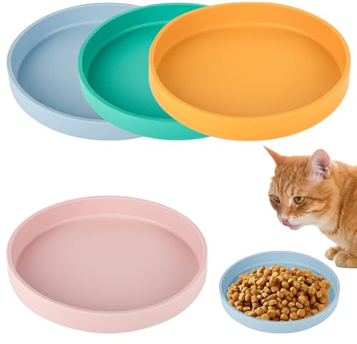 YYTECH 4 Stück Futternapf Katze Silikon, 18cm Katzennapf, Katzen Näpfe Breit, Trinknapf Katzes Leckerlies Napf Katzes Zubehör, Katzenschüssel für Trockenfutter(Blau, Gelb, Rosa, Grün)