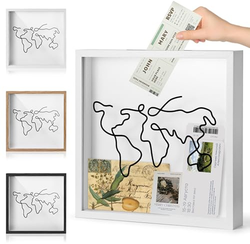 Chumix Reise Abenteuer Archivbox 30 x 30cm, Reise Sammelbox für Erinnerungen Schattenbox mit Schlitz, Bilderrahmen Spardose für Wand und Tischdekoration,Shadow Box für Reisetickets, Souvenirs