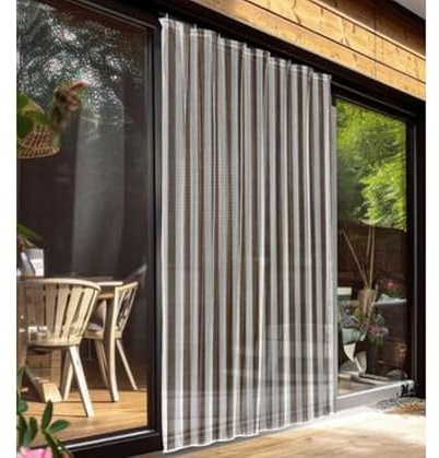 Tenda Zanzariera Porta Finestra Con Anelli Zanzariera Piombata da Esterno Per Balcone a Righe Misura 145x250 cm Mod. Tiger (Bianco-Marrone)