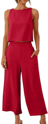 Completo Donna Elegante Cerimonia Completo Estivo Lino Senza Maniche Bluse Traspirante Completi Elegante Set Due Pezzi Estivo Canotta Boho Completino Casuale Mare Fresco Tailleur Donna Eleganti