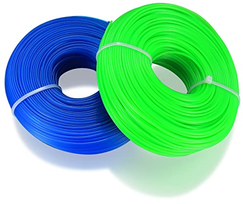 2 STK 2,4 mm trimmertråd, totalt 100 m nylon klipptråd, friklippare tråd, trimmertråd för grästrimmer ersättningssträng, trimmersnärt för park, trädgård, gräs, ogräs, blå grön, 50 m x 2 STK