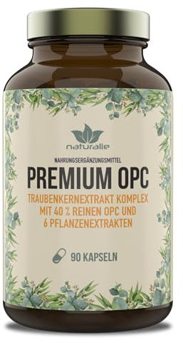 naturalie® - premium OPC Komplex | französischer Traubenkernextrakt + Vitamin-C und hochwertige Pflanzenextrakte | 440 mg reine OPC (2 Kapseln) | ohne unnötige Zusatzstoffe | 90 Kapseln im Braunglas