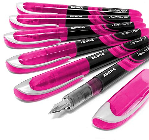 Zebra Fuente - Disposable Fountain Pen - Pink Ink - Pack of 6