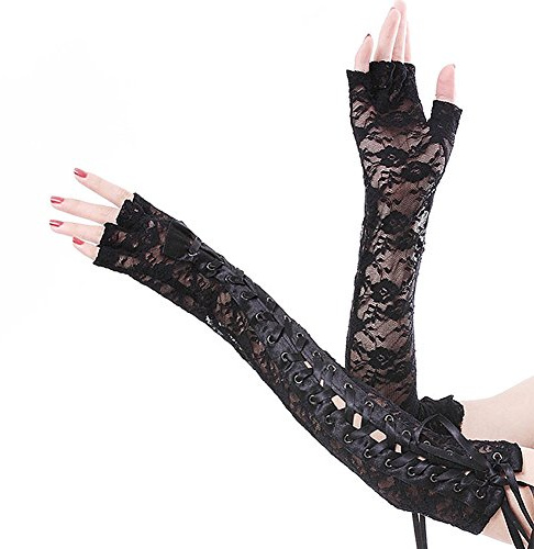 Butterme Frauen Sexy Spitze Lange Fingerlose Lace Up Armwärmer Satin Handschuhe Fahren Armmanschette Hochzeit Brauthandschuhe