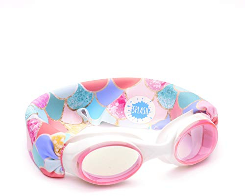 Splash Place KIDS SWIM GOGGLES with Fabric Strap - MERMAID | Fun, Fashionable, Comfortable - Tangle-Free, Swimming Goggles for Kids, Comfy Fabric Strap Goggles