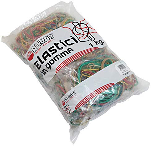 Alevar Elastici in Gomma da Ufficio, Misure e Colori Assortiti, Confezione da 10 Sacchetti da 100 gr, Totale 1 kg