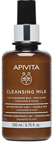 Apivita Lait Nettoyant Visage & Yeux 200ml - Action 3 en 1 : Nettoie en Douceur, Elimine Le Maquillage et Les Impuretés, Hydrate - 200ml - Formule Naturelle, Miel & Camomille