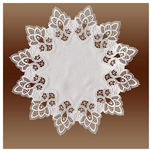 Feines Deckchen Jette Echte Vogtländische Spitze in natur - Luftspitzen-Rahmendeckchen rund 40 x 40 cm | Edle Tischdeko mit Ornament-Stickerei im klassischen Landhausstil für Tische und Kommoden