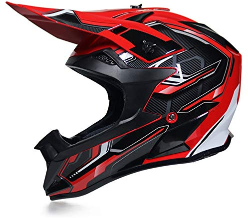 Casco Motocross Integrale Motard Downhill Casco da Cross Adulto Donna Uomo Pro Casco Integrale MTB Enduro per Moto Motociclista Off-road Scooter Sport con Fodera Rimovibile, 4 Stili,Rosso,M