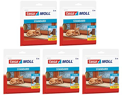 tesamoll® STANDARD I-Profil Schaumstoffdichtung für Fenster und Türen (5 Stück 6mx9mmx4mm, Braun)