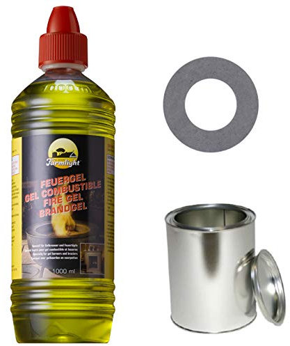 Moritz Kit de démarrage 1 x 1000 ml gel combustible + 6 x boîtes de 250 ml avec couvercle + plaque de cuisson pour brûleur de cheminée