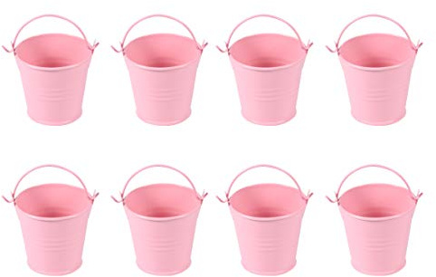 NUOBESTY Small Food Bucket 8pcs Fry Serving Buckets Small Metal Bucket for Food Storage Iron Hanging Flower Pots Plant Pots (Pink)