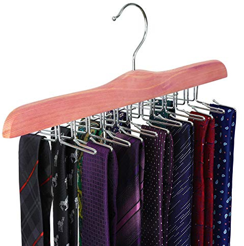 TOPIA HANGER American Red Cedar Wooden Tie Racks for Closet, 24 Tie Hangers Organizer, High-Grade Space Saving Necktie Holder for Storage and Display Bra, Tank Top, Camisole (1-Pack) CT14T