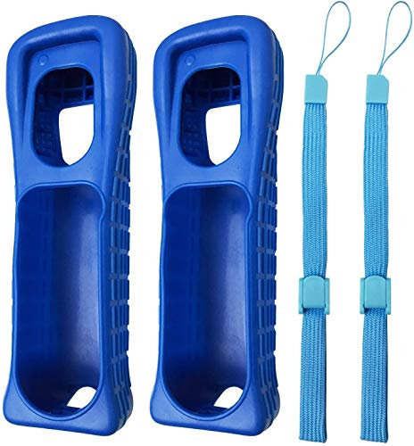 2 x Silicone Skin Case Cover with Wrist Strap for Wii Remote Controller (Blue)