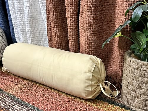 Saffron Nackenrolle, abnehmbarer Bezug, Baumwolle, Beige, 20 x 60 cm