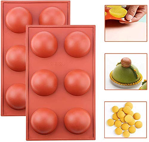 2PCS Silicone Semi Sphere Moulds, 6 Holes Non Stick Half Round Shapes Molds DIY Baking Moulds for for Chocolate Bomb, Dome Mousse, Jelly, Desserts Candy, Pudding(6-Cavity)