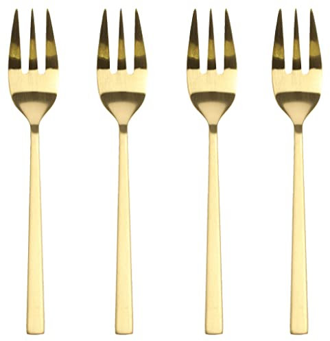 BITZ Kuchengabel, Dessertgabel aus Rostfreiem Edelstahl, Länge 14,4 cm, 4 Stck, Messingfarben