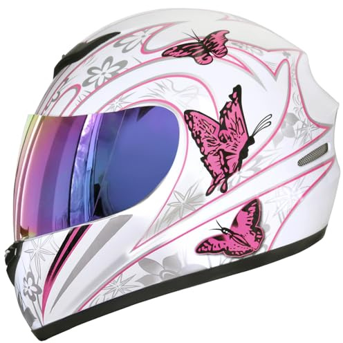Zorax ZOR-819 Full Face Helmet + Iridium Visor - Pink Butterfly XS(53-54cm) | Motorbike Motorcycle Road Legal ECE 2206
