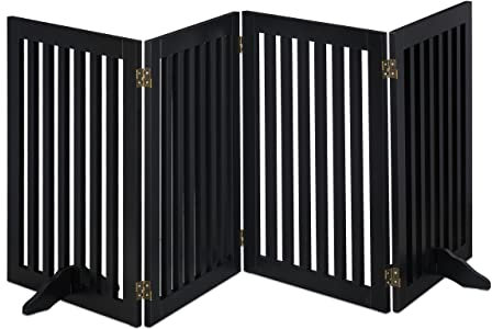 Relaxdays Absperrgitter, HxB: 92 x 206,5 cm, 4 Panel, faltbar, mit Füßen, verstellbares Hunde Schutzgitter, MDF, schwarz