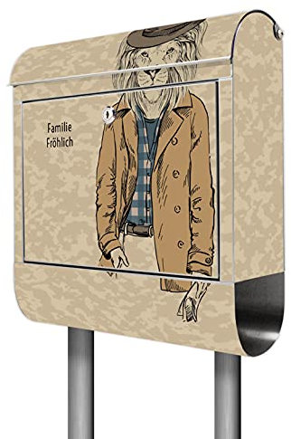 banjado® Briefkasten mit Standfuß personalisiert Motiv Retro Style - Stand Briefkasten Edelstahl mit Zeitungsfach - Postbox/Postkasten A4 Einwurf inkl. Montagematerial & 2 Schlüssel