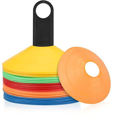 Rhinocerosdance 50 Pièces Plots de Marquage Cônes de Marquage Cone de Signalisation, Materiel Entrainement Football avec Poignée de Transport Et Sac en Filet, Outil de Formation à La Coordination