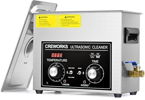 CREWORKS 6.5L 180W Limpiador Ultrasónico Profesional con Calentador y Temporizador Limpiador de Ultrasonidos de Acero Inoxidable Máquina de Limpieza Ultrasónica para Joyas, Reloj y Gafas (6.5L)
