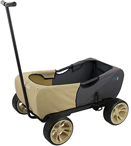 hauck Eco Mobil Carro de Mano, apto para 2 Niños, Carro Transporte Plegable, Antivuelco, Toldo, Bollerwagen Niños, Asiento Acolchado, Freno, Carro Plegable, Carga Máxima 50 kg, Safari Beige
