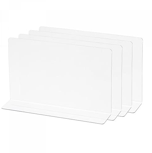 sourcing map L Type Shelf Dividers, PVC Clear Closet Shelf Separator Organizer Clapboard for Kitchen Cabinet Bookcase Office Supermarket 20 x 4 x 12cm Pack of 4