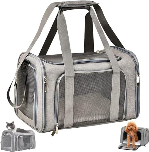 TOFFCAEA Transporttasche für Katze Hund, Hundetransportbox, Faltbare Katzentransportbox, tragbar, 5kg Katzen Hunde Tragebox, für mittelgroße Hunde, Katze (M, Grau) L 43 x B 28 x H 28 cm