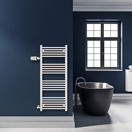 SHV Badheizkörper Andromeda mit Seitenanschluss in Weiß - 500 x 1200 mm (Anschluss 900 mm) | Heizkörper für Badezimmer, Handtuchhalter für Wand im Bad, Handtuchheizkörper
