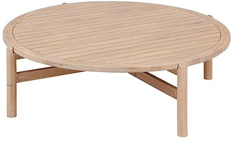 Hespéride – Deona runder beigefarbener Gartentisch – 120 x 38 cm – Akazie – Gartenmöbel für Terrasse, Balkon, Patio