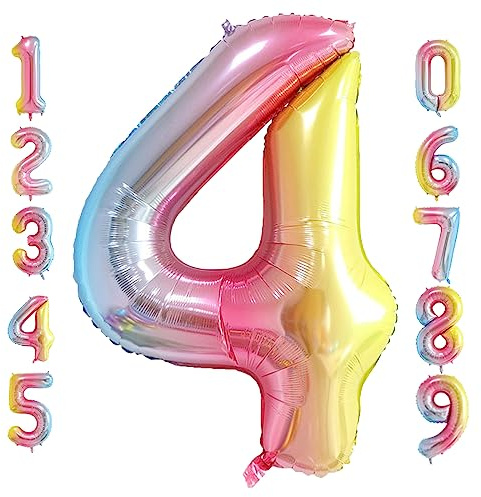 Oboteny Folien Helium Luftballons Geburtstag - 40Zoll(101CM)-Regenbogen-Gradienten-Zahlenballons mit Krone, Zahlenballon Geeignet Geburtstagsdeko Hochzeitsdeko Party Deko - [4]