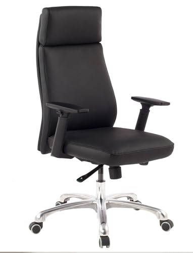 FineBuy Chaise De Bureau Hauteur 107,5-117,5 cm Cuir Véritable Noir | Fauteuil De Direction Ergonomique avec Appui-tête | Chaise Tournante Design avec Accoudoirs | Jusqu'à 120 kg X-XL