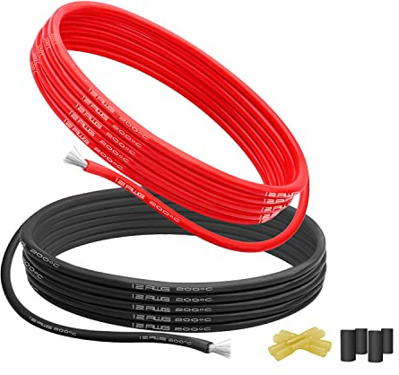 HuLuWa 10AWG 5,26mm² Cable Silicona Negro/Rojo, 2 x 10m | Cobre estañado multihilo, silicona ultra flexible. Para baterías RC, vehículos, electrónica y baja tensión.