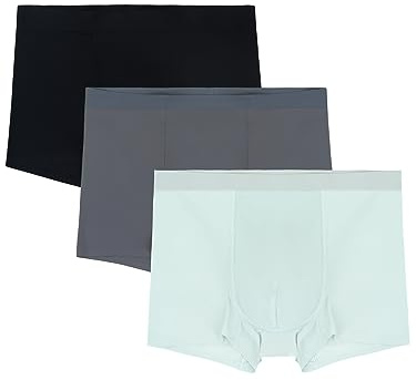 WANYING 3 Stücke Herren Midrise Ice Silk Retroshorts Trunks Unterwäsche Nahtlos Super Dünn Atmungsaktiv Basic - Schwarz & Dunkelgrau & Grüngrau XL