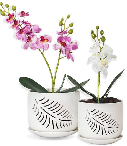 LITUDISO Macetas para orquídeas con agujeros, maceta de orquídea de 5 + 6 pulgadas, macetas de cerámica para amantes de las plantas, mejoran la buena ventilación y drenaje, macetas de orquídeas para