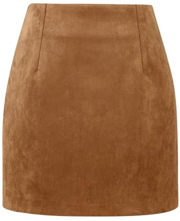 IDEALSANXUN Mini jupe crayon en laine avec motif à carreaux et taille haute, pour femme, daim marron, XX-Large