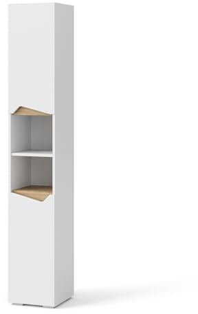 Vicco Armadio per il bagno Marelle, Bianco/Artisan, 30 x 180 cm con ante e vani a giorno, per la conservazione di articoli da bagno e asciugamani